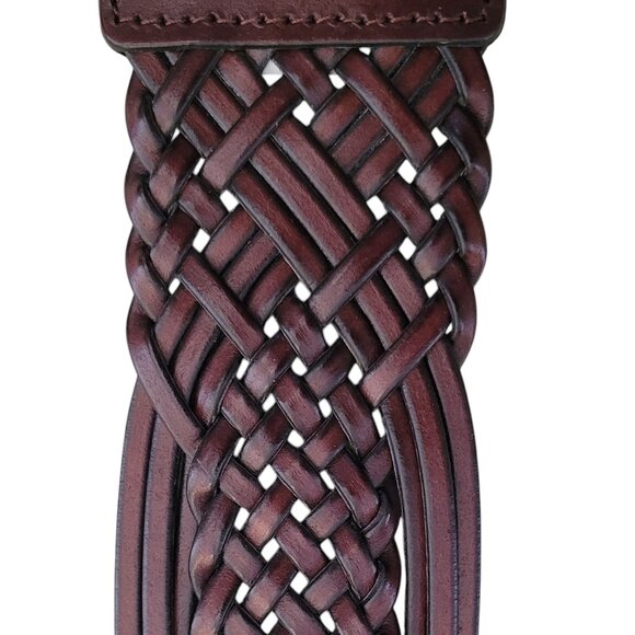 Dark Brown Leather Woven Braided Wide Western Rockabilly Belt NEW - Picture 4 of 12